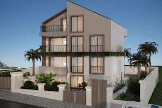transform dwg to 3d estate villa,duplex exterior,garden render,cgi driveway,rvt