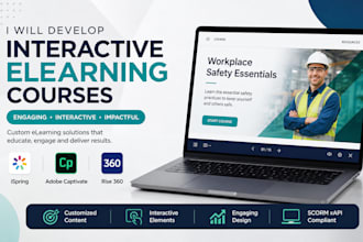develop interactive elearning courses using ispring, adobe captivate, rise 360