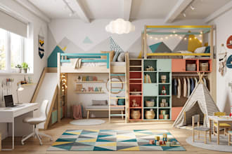 design 3d bedroom design, guest room, kids room interior renders