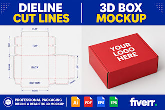 design 3d mockup for cardboard box dieline and die cut laser or cutting line