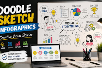 create doodle sketch infographics, hand drawn explainer visuals and charts