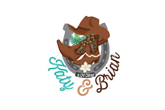 design rustic mountain themed logo for a wedding