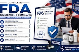 handle fda registration, US agent, food compliance, product listing label review
