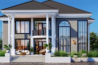 overhaul classical modern villa, landscape floor plan design, exterior rendering
