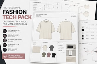 create professional fashion tech pack clothing tech pack for manufacturers