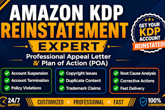 write a professional amazon KDP reinstatement appeal letter