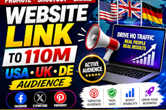 promote shoutout share website link to 110m USA UK de audience fb x pinterest