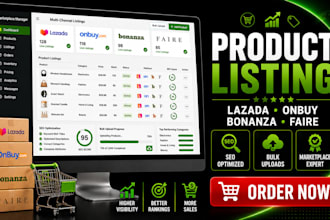 upload and SEO optimize products on lazada bonanza onbuy and faire