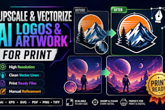 upscale and vectorize ai logo and artwork for print