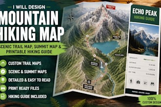 design mountain hiking map, scenic trail map, summit map, printable hiking guide