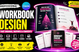 design professional canva workbook, ebook, journal, planner and PDF guide