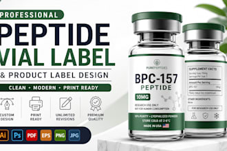 design clean peptide vial label, vial label design, product label design
