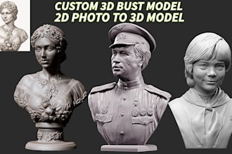 sculpt realistic 2d photo to 3d head model likeness face 3d bust model stl print
