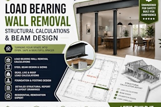 provide structural calculations for load bearing wall removal and beam design