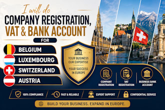 do company registration, vat, bank account in belgium, luxembourg, switzerland,