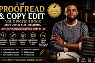 proofread novel fiction book editing, copy edit and format your book for publish