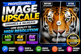 upscale, enhance and increase image resolution to HD, 4k or 8k