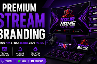 design premium twitch, kick and youtube stream overlay branding