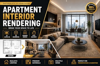 create photorealistic apartment interior rendering and 3d visualization