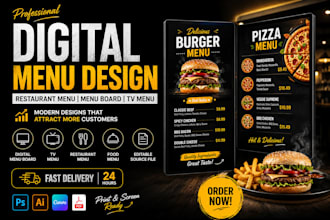 design digital menu, digital menu board, food flyer, TV menu for restaurant