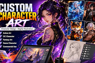 create custom character art, character design and digital illustration