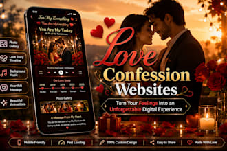 create a romantic love confession website with photos music video surprises