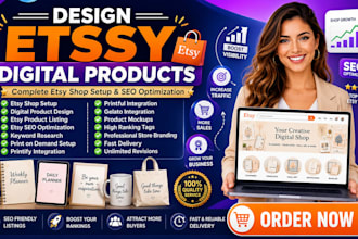 design esty digital products esty shop setup product listing SEO print on demand