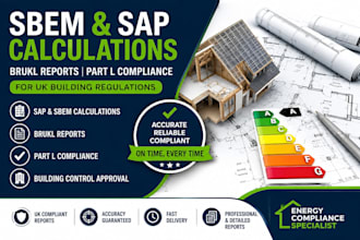 provide sbem sap calculation, brukl reports, part l compliance for building regs