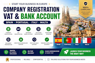 do company registration, vat, bank account in spain, portugal, italy, malta