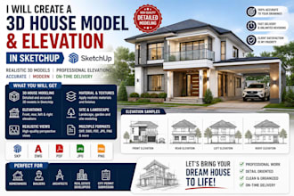 create a 3d house model and elevation in sketchup