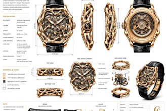create 2d drawing with detailed techpack for watch and manufacturer cad files