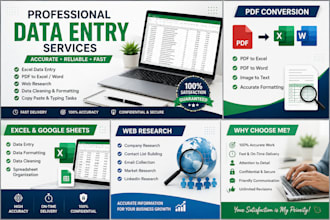 do accurate data entry, excel data entry, PDF to excel, web research, copy paste