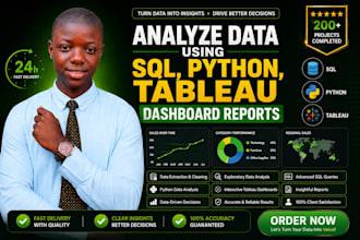 analyze data using sql, python, tableau dashboard reports