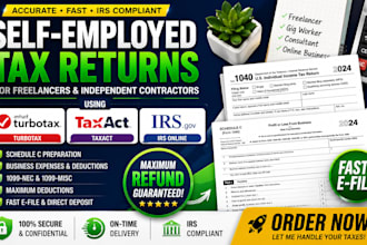 prepare self employed tax returns using turbotax, taxact and irs online