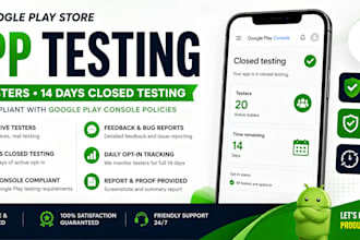 provide google play store app testing with 20 testers for 14 days