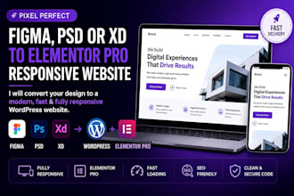 convert figma to wordpress, PSD or xd to elementor pro website