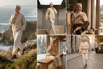 create a realistic ai photoshoot for clothing brand, consistent model