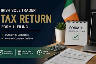 do bookkeeping irish sole trader tax return including usc and prsi calculation