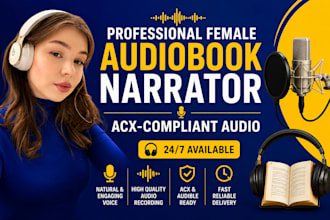 be your female audiobook narrator and producer for acx and audible