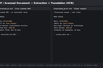 extract and translate text from PDF or scanned images to portuguese