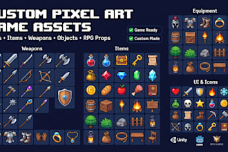create 8bit 16bit pixel art game asset icon items weapon object rpg props sprite
