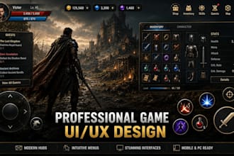 design game UI UX graphics, hud, menu for mobile and PC games, game interface