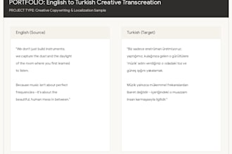 do creative english to turkish translation and localization