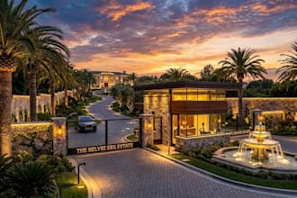 design luxury estate entrance, security gate, perimeter fence and site plan