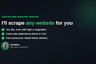 scrape any website and deliver clean data in CSV, excel or google sheets