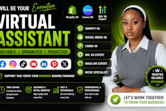 executive shopify virtual assistant, social media, canva, ghl and mass dm expert