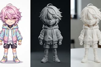 convert 2d art image to 3d character model 3d toy for 3d printing