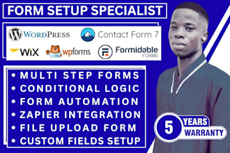 setup wordpress form, wix form, contact form 7, and formidable forms