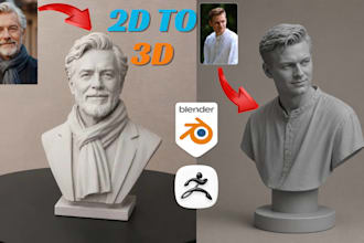 convert 2d photo to realistic 3d bust likeness 3d head portrait for 3d printing