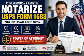 notarize usps form 1583 online available now same day power of attorney secured